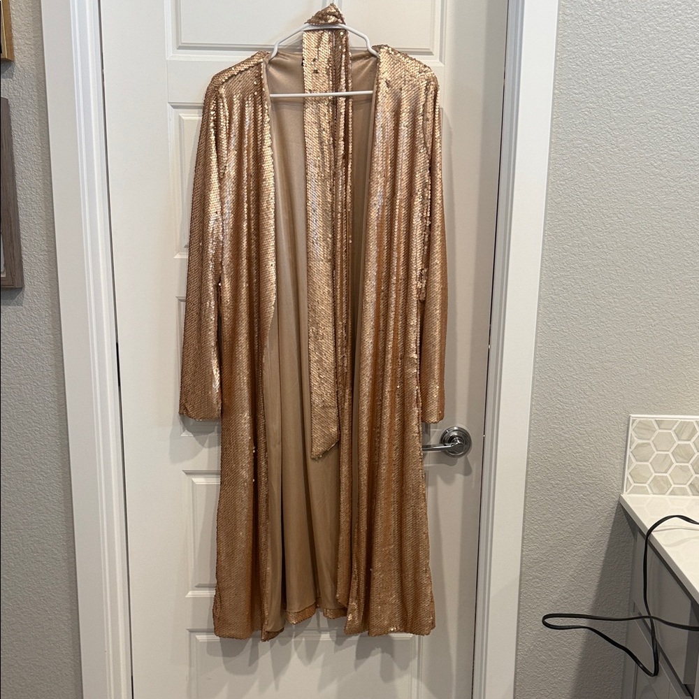 Gold Sequin Drape Robe with Sash - Women Intimates & Sleepwear